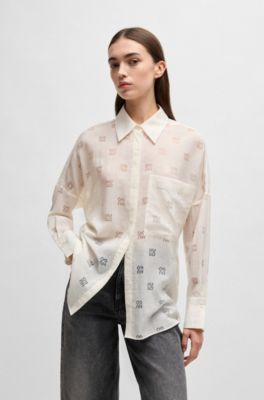 Oversized-fit blouse with burnout logo print, White