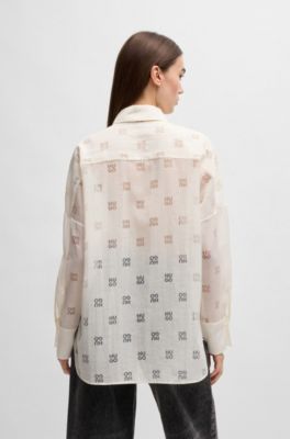 Oversized-fit blouse with burnout logo print, White