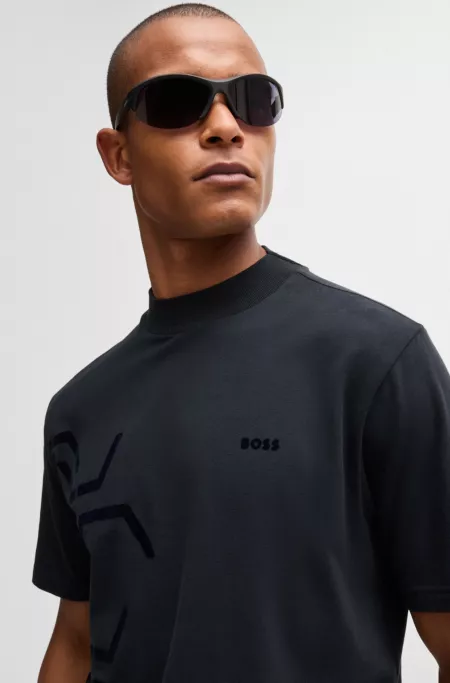 Stretch-cotton T-shirt with graphic hexagonal artwork