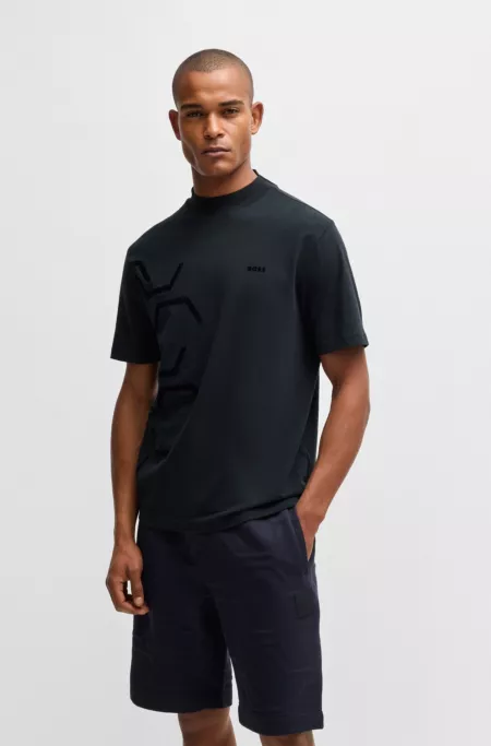 Stretch-cotton T-shirt with graphic hexagonal artwork