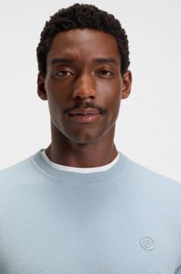 Cotton-jersey sweater with Double B monogram, Light Blue