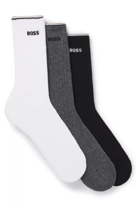 Three-pack of cotton-blend short socks with logos