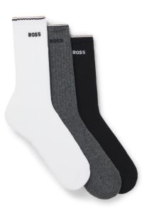 Three-pack of cotton-blend short socks with logos, White / Grey / Black