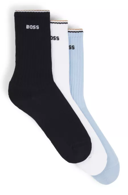 Three-pack of cotton-blend short socks with logos