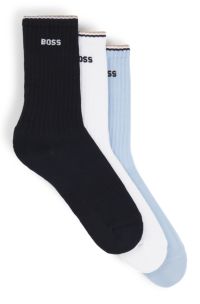 Calze corte in misto cotone con loghi in confezione da tre, Bianco / Blu