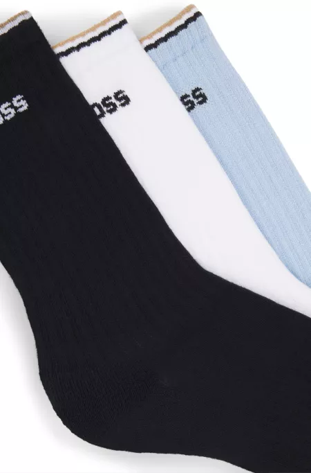 Three-pack of cotton-blend short socks with logos
