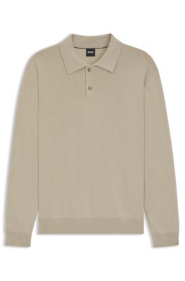 Cotton polo sweater with Double B monogram, Beige