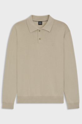 Cotton polo sweater with Double B monogram, Beige