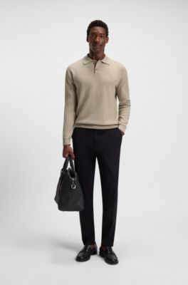 Cotton polo sweater with Double B monogram, Beige