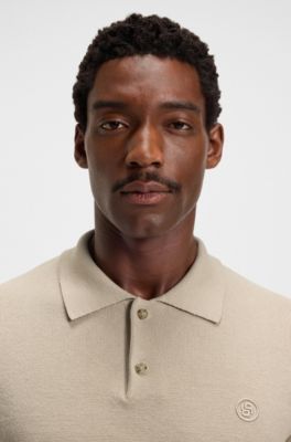 Cotton polo sweater with Double B monogram, Beige