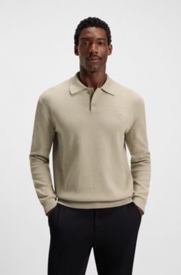 Cotton polo sweater with Double B monogram, Beige