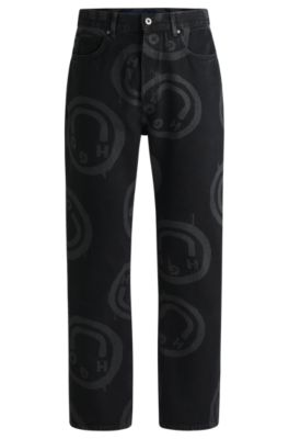 HUGO Black baggyfit jeans with Happy HUGO smiley design