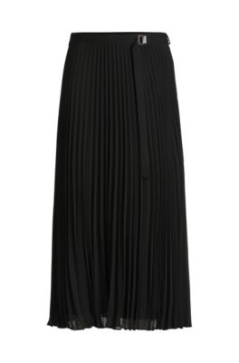 Belted skirt in pliss&eacute; crepe, Black