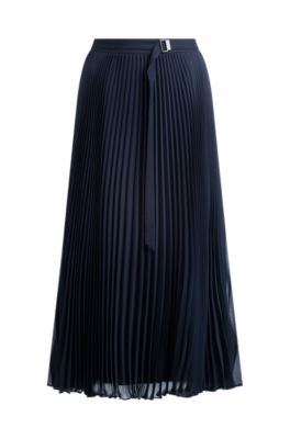 Belted skirt in pliss&eacute; crepe, Dark Blue