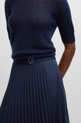Belted skirt in pliss&eacute; crepe, Dark Blue