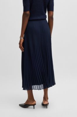 Belted skirt in pliss&eacute; crepe, Dark Blue