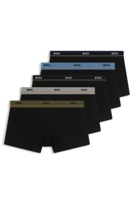 Five-pack of stretch-cotton trunks with logo waistbands, Black