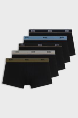 Five-pack of stretch-cotton trunks with logo waistbands, Black