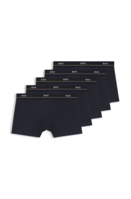 Five-pack of stretch-cotton trunks with logo waistbands, Dark Blue