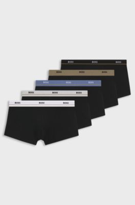 Lot de cinq boxers courts en coton stretch avec taille logot&eacute;e, Noir