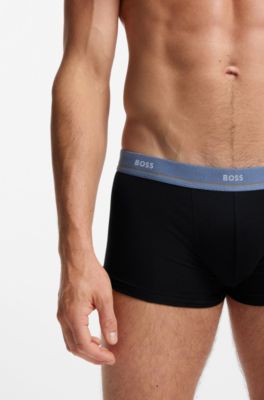 Lot de cinq boxers courts en coton stretch avec taille logot&eacute;e, Noir