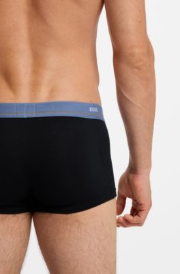 Lot de cinq boxers courts en coton stretch avec taille logot&eacute;e, Noir