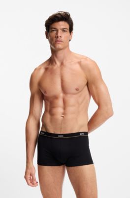 Lot de cinq boxers courts en coton stretch avec taille logot&eacute;e, Noir