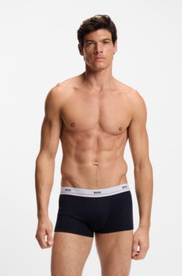 Lot de cinq boxers courts en coton stretch avec taille logot&eacute;e, Noir