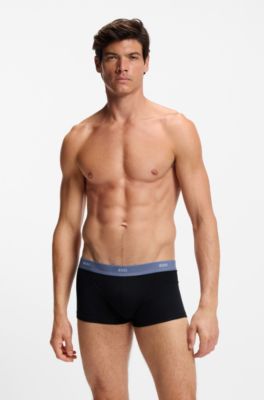 Lot de cinq boxers courts en coton stretch avec taille logot&eacute;e, Noir