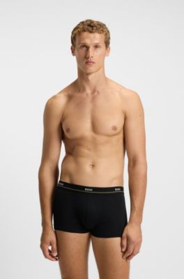Five-pack of stretch-cotton trunks with logo waistbands, Grey / Green / Blue / Black