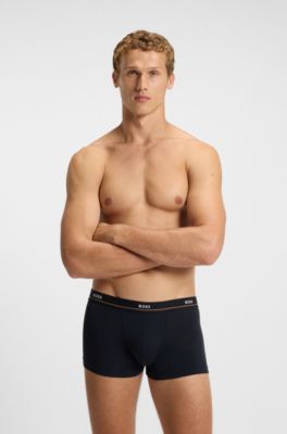 Five-pack of stretch-cotton trunks with logo waistbands, Grey / Green / Blue / Black