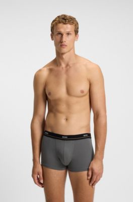 Five-pack of stretch-cotton trunks with logo waistbands, Grey / Green / Blue / Black