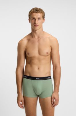 Five-pack of stretch-cotton trunks with logo waistbands, Grey / Green / Blue / Black