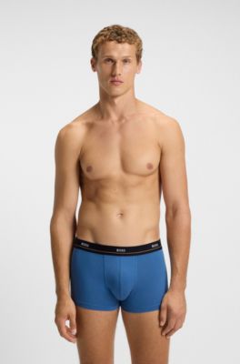 Five-pack of stretch-cotton trunks with logo waistbands, Grey / Green / Blue / Black