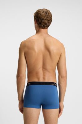 Five-pack of stretch-cotton trunks with logo waistbands, Grey / Green / Blue / Black