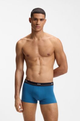 Five-pack of stretch-cotton trunks with logo waistbands, Grey / Green / Blue / Black
