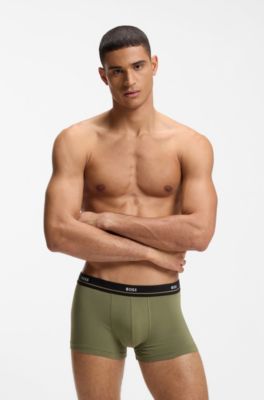 Five-pack of stretch-cotton trunks with logo waistbands, Grey / Green / Blue / Black