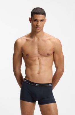 Five-pack of stretch-cotton trunks with logo waistbands, Grey / Green / Blue / Black