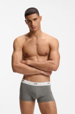 Five-pack of stretch-cotton trunks with logo waistbands, Grey / Green / Blue / Black