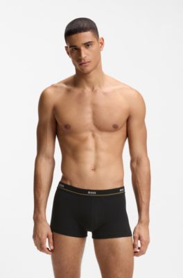 Five-pack of stretch-cotton trunks with logo waistbands, Grey / Green / Blue / Black