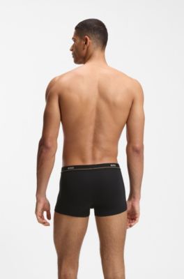 Five-pack of stretch-cotton trunks with logo waistbands, Grey / Green / Blue / Black