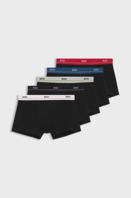 Five-pack of stretch-cotton trunks with logo waistbands, Black