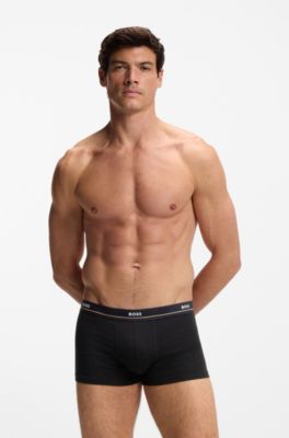 Five-pack of stretch-cotton trunks with logo waistbands, Black