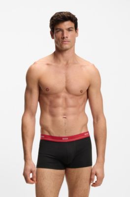 Five-pack cotton-stretch trunks with logo waistband, Black