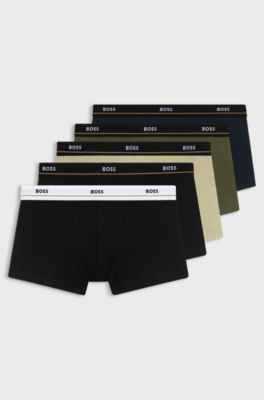 Five-pack of stretch-cotton trunks with logo waistbands, Black / Dark Blue
