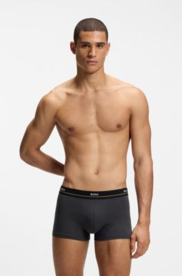 Five-pack of stretch-cotton trunks with logo waistbands, Grey / Green / Blue / Black