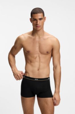 Five-pack of stretch-cotton trunks with logo waistbands, Grey / Green / Blue / Black