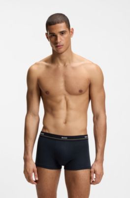 Five-pack of stretch-cotton trunks with logo waistbands, Grey / Green / Blue / Black