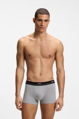 Five-pack of stretch-cotton trunks with logo waistbands, Grey / Green / Blue / Black