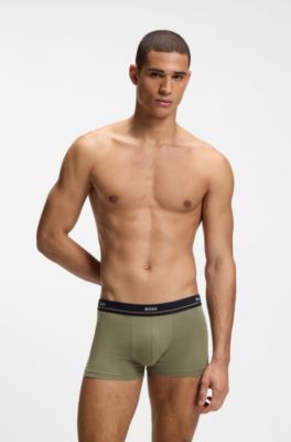Five-pack of stretch-cotton trunks with logo waistbands, Grey / Green / Blue / Black